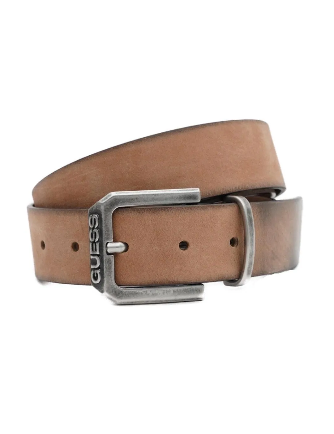 Men's Guess Brown Cognac Embossed Buckle Belt