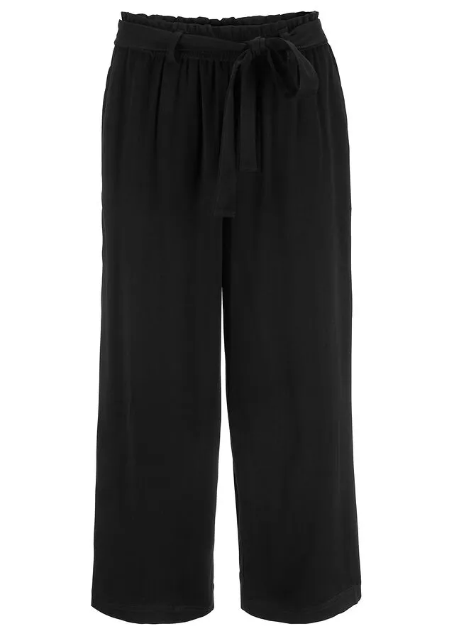 Black Viscose Fluid Culotte with Belt