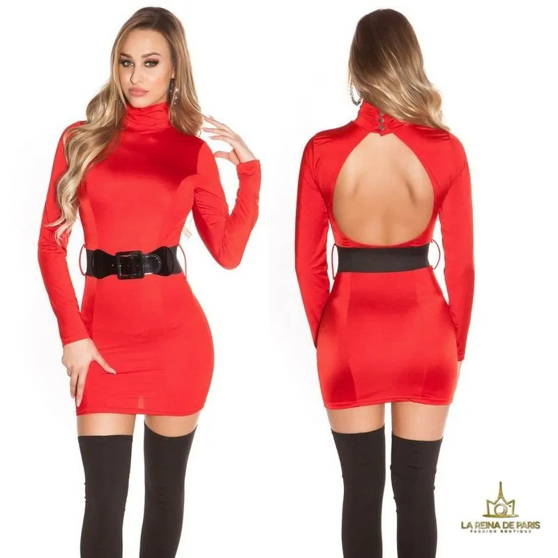 Red Tight-Fit Dress with Matching Belt